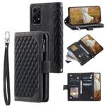 For Honor 200 Lite Grid Texture Zipper Leather Phone Case with Lanyard(Black)