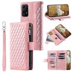 For Honor 200 Lite Grid Texture Zipper Leather Phone Case with Lanyard(Rose Gold)