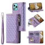 For Honor 400 Lite Grid Texture Zipper Leather Phone Case with Lanyard(Purple)