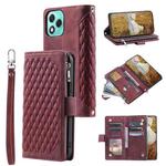 For Honor 400 Lite Grid Texture Zipper Leather Phone Case with Lanyard(Wine Red)