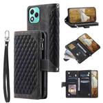 For Honor 400 Lite Grid Texture Zipper Leather Phone Case with Lanyard(Black)