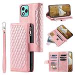 For Honor 400 Lite Grid Texture Zipper Leather Phone Case with Lanyard(Rose Gold)