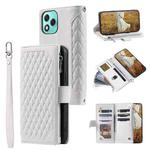 For Honor 400 Lite Grid Texture Zipper Leather Phone Case with Lanyard(White)