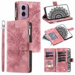 For Motorola Moto E14 Multi-Card Totem Zipper Leather Phone Case(Pink)