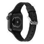 For Apple Watch Series 7 41mm / 6 & SE & 5 & 4 40mm / 3 & 2 & 1 38mm Silicone + Leather Replacement Strap Watchband(Black)