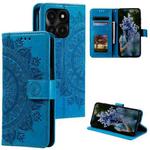 For Honor X6b 4G Global Totem Flower Embossed Leather Phone Case with Lanyard(Blue)