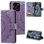 For Honor X6b 4G Global Totem Flower Embossed Leather Phone Case with Lanyard(Purple)