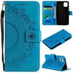 For Honor 400 Lite Totem Flower Embossed Leather Phone Case with Lanyard(Blue)