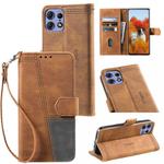 For Motorola Edge 50 Pro TTUDRCH Embossed Line Splicing Leather Phone Case(Brown)