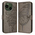 For Sharp Aquos R9 SH-51E Embossed Butterfly Leather Phone Case(Grey)