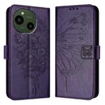 For Sharp Aquos R9 SH-51E Embossed Butterfly Leather Phone Case(Dark Purple)