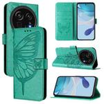 For Sharp Aquos R9 Pro / SH-54E Embossed Butterfly Leather Phone Case(Green)