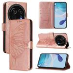 For Sharp Aquos R9 Pro / SH-54E Embossed Butterfly Leather Phone Case(Rose Gold)