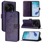 For Sharp Aquos R9 Pro / SH-54E Embossed Butterfly Leather Phone Case(Dark Purple)