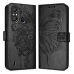 For Itel A58 / A49 Embossed Butterfly Leather Phone Case(Black)