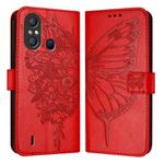 For Itel A58 / A49 Embossed Butterfly Leather Phone Case(Red)