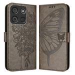 For Itel A60 / A60s Embossed Butterfly Leather Phone Case(Grey)