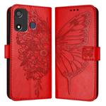 For Itel P17 / A27 Embossed Butterfly Leather Phone Case(Red)