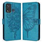 For Itel P17 / A27 Embossed Butterfly Leather Phone Case(Blue)