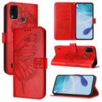 For itel A48 Embossed Butterfly Leather Phone Case(Red)