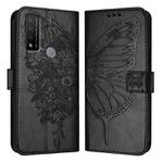 For TCL 20 R 5G Embossed Butterfly Leather Phone Case(Black)