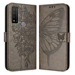 For TCL 20 R 5G Embossed Butterfly Leather Phone Case(Grey)