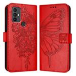 For TCL 30 SE Embossed Butterfly Leather Phone Case(Red)