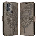 For TCL 30 SE Embossed Butterfly Leather Phone Case(Grey)