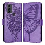 For TCL 30 SE Embossed Butterfly Leather Phone Case(Light Purple)