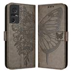 For TCL 40 SE Embossed Butterfly Leather Phone Case(Grey)