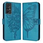 For TCL 40 SE Embossed Butterfly Leather Phone Case(Blue)