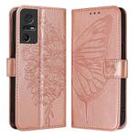 For TCL 40 SE Embossed Butterfly Leather Phone Case(Rose Gold)