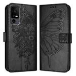 For TCL 40 R 5G Embossed Butterfly Leather Phone Case(Black)