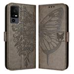 For TCL 40 R 5G Embossed Butterfly Leather Phone Case(Grey)