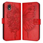 For TCL 201 Embossed Butterfly Leather Phone Case(Red)