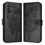 For TCL 305 / 306 / 30 SE AL02 Embossed Butterfly Leather Phone Case(Black)