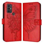 For TCL 305 / 306 / 30 SE AL02 Embossed Butterfly Leather Phone Case(Red)