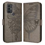 For TCL 305 / 306 / 30 SE AL02 Embossed Butterfly Leather Phone Case(Grey)