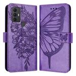 For TCL 305 / 306 / 30 SE AL02 Embossed Butterfly Leather Phone Case(Light Purple)