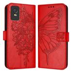 For TCL 403 Embossed Butterfly Leather Phone Case(Red)