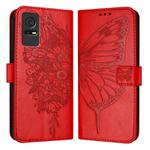 For TCL 405 / 406 / 408 Embossed Butterfly Leather Phone Case(Red)