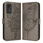 For TCL 501 Embossed Butterfly Leather Phone Case(Grey)