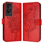 For TCL 505 SE Embossed Butterfly Leather Phone Case(Red)