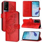 For TCL 50XE 5G Embossed Butterfly Leather Phone Case(Red)