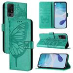 For TCL 40 XL / 40 T T608DL Embossed Butterfly Leather Phone Case(Green)