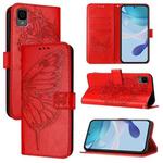 For TCL 30Z T602DL Embossed Butterfly Leather Phone Case(Red)