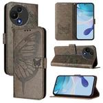 For TCL 60 SE NxtPaper / 605 Embossed Butterfly Leather Phone Case(Grey)