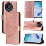 For TCL 60 SE NxtPaper / 605 Embossed Butterfly Leather Phone Case(Rose Gold)