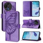 For TCL 60 SE NxtPaper / 605 Embossed Butterfly Leather Phone Case(Light Purple)