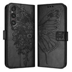 For Sony Xperia 1 V Embossed Butterfly Leather Phone Case(Black)